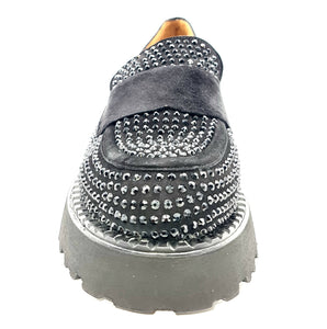 ALBANO Mocassino nero con strass N36