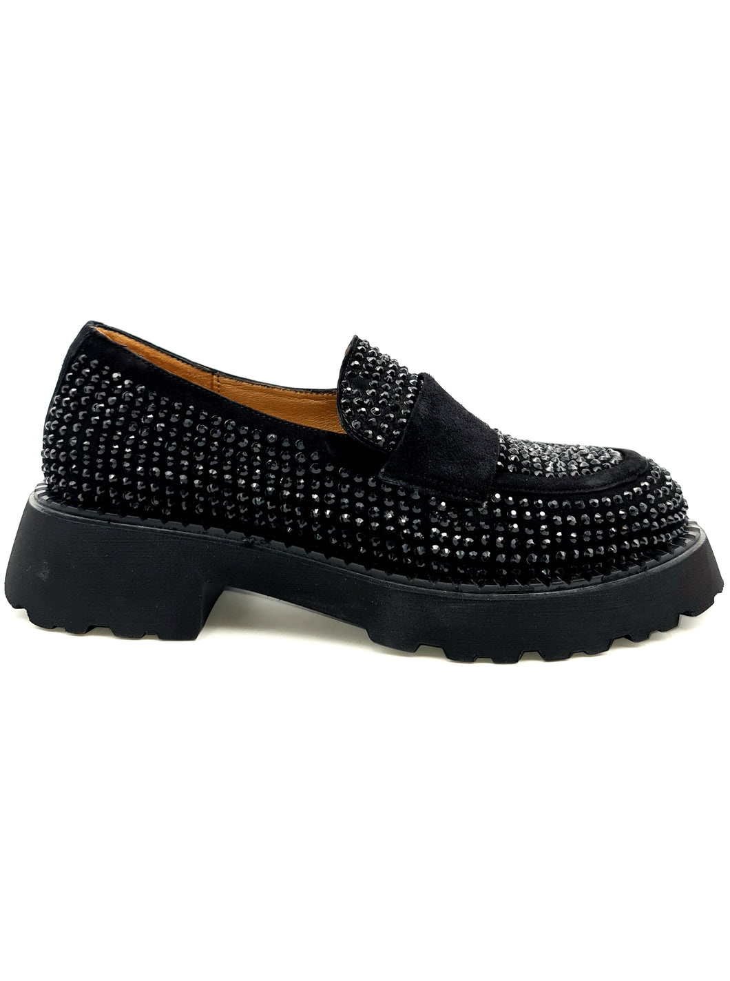 ALBANO Mocassino nero con strass N36