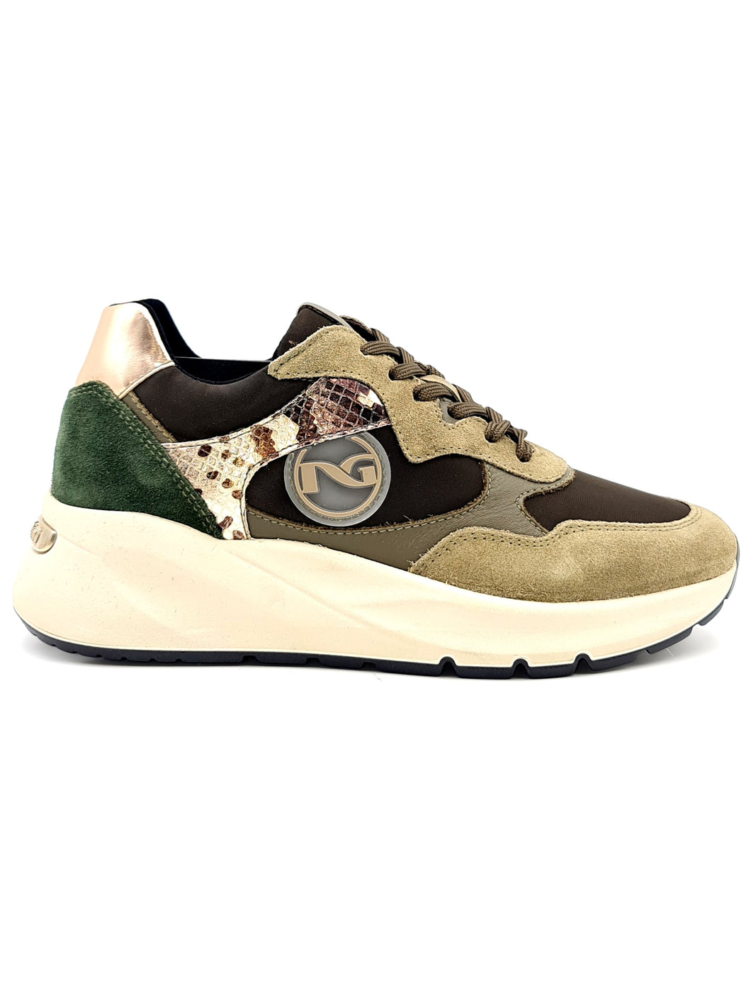 NERO GIARDINI Sneakers pelle e camoscio verde F19