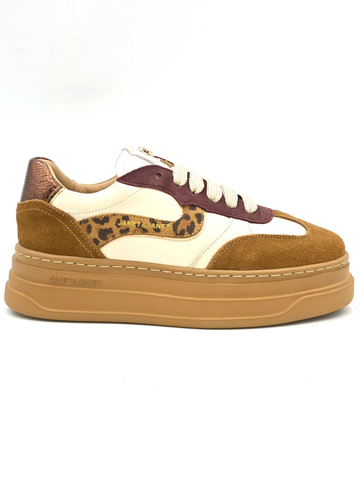 JANET & JANET Sneakers platform beige e cognac U