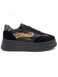 JANET & JANET Sneakers platform nera/animalier T