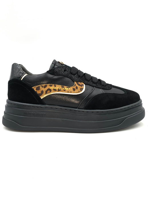 JANET & JANET Sneakers platform nera/animalier T
