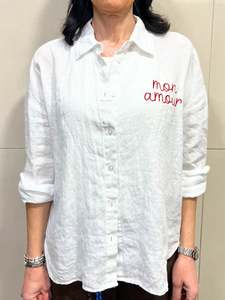 TENSIONE IN Camicia bianca in lino "MON AMOUR"