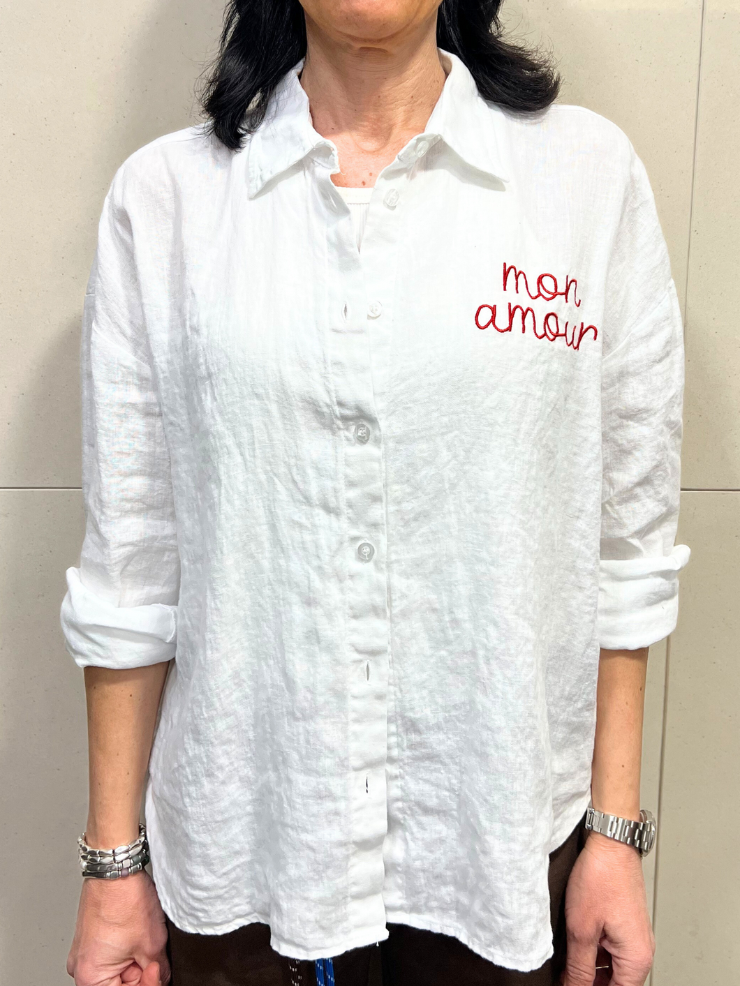TENSIONE IN Camicia bianca in lino 
