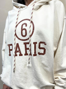 TENSIONE IN Felpa in cotone con cappuccio e scritta "PARIS" beige