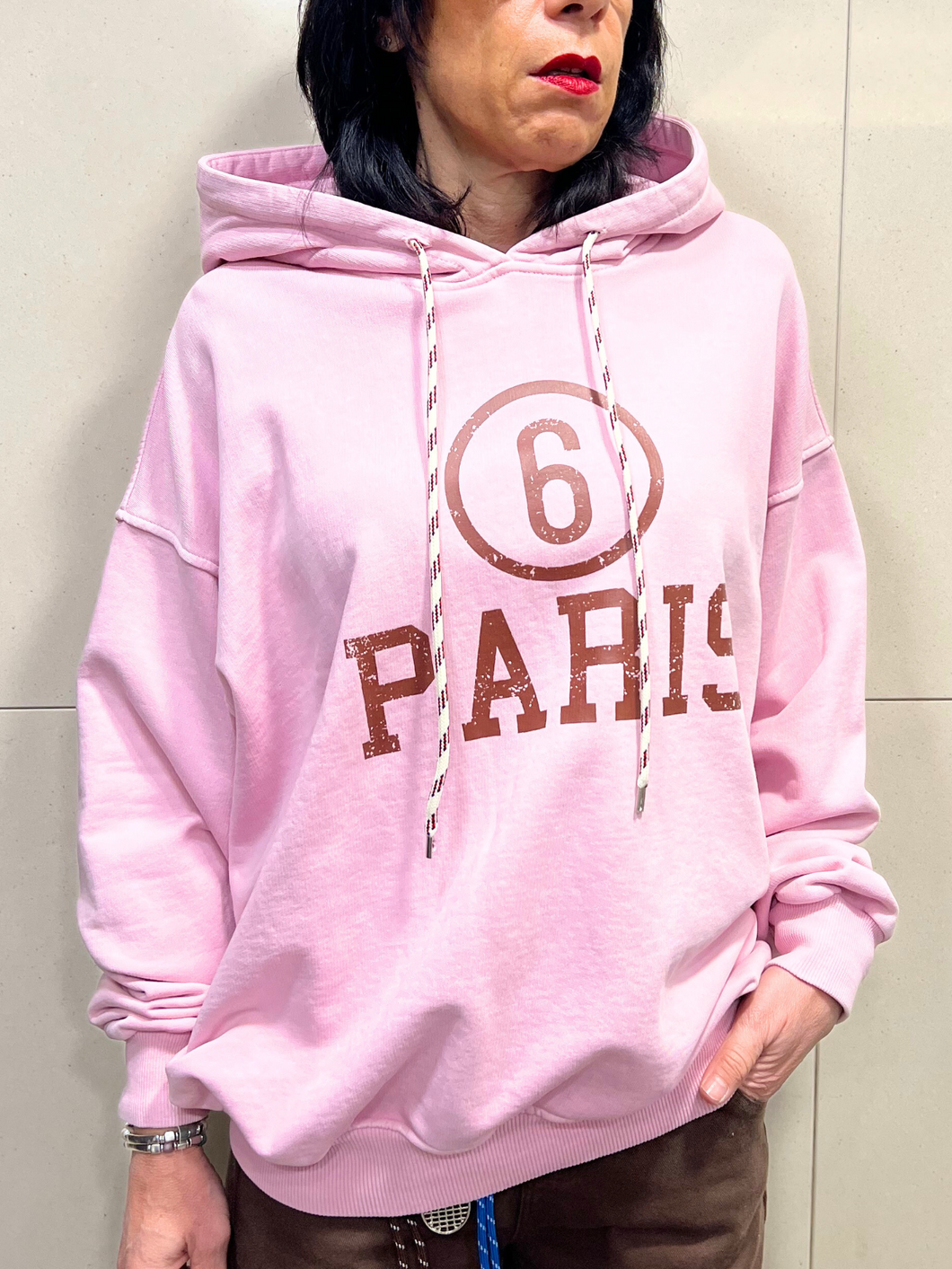 TENSIONE IN Felpa in cotone rosa con cappuccio e scritta 