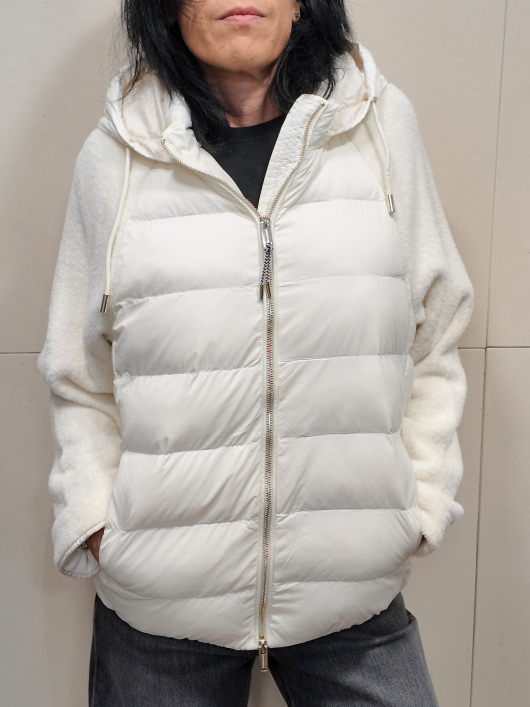 RINO & PELLE Laurie Piumino corto maniche in maglia panna