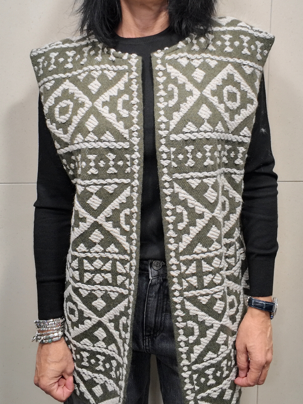 TENSIONE IN - GILET ETNICO VERDE CON ECOPELLICCIA