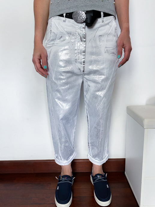 TENSIONE IN | Pantalone baggy bianco argento