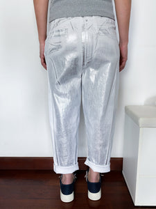 TENSIONE IN | Pantalone baggy bianco argento