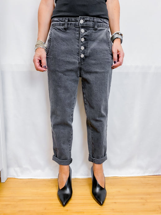 TENSIONE IN | Jeans nero/grigio bottoni gioiello