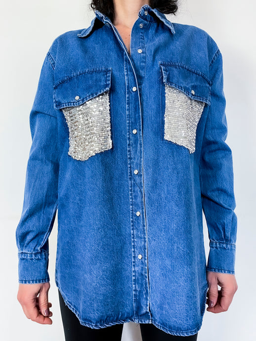 TENSIONE IN | CAMICIA JEANS TASCHE PAILLETTES