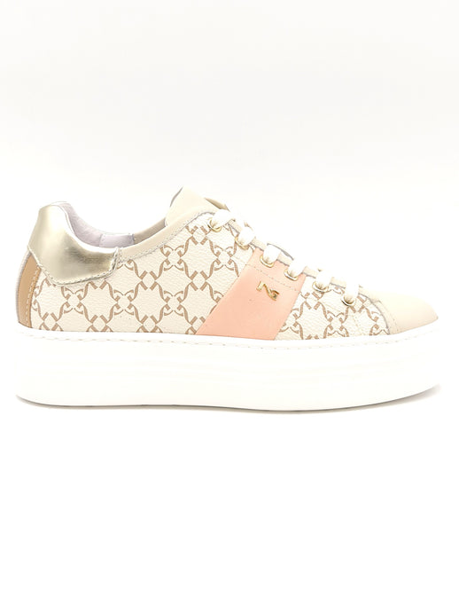 NERO GIARDINI Sneakers logate beige e rosa R22