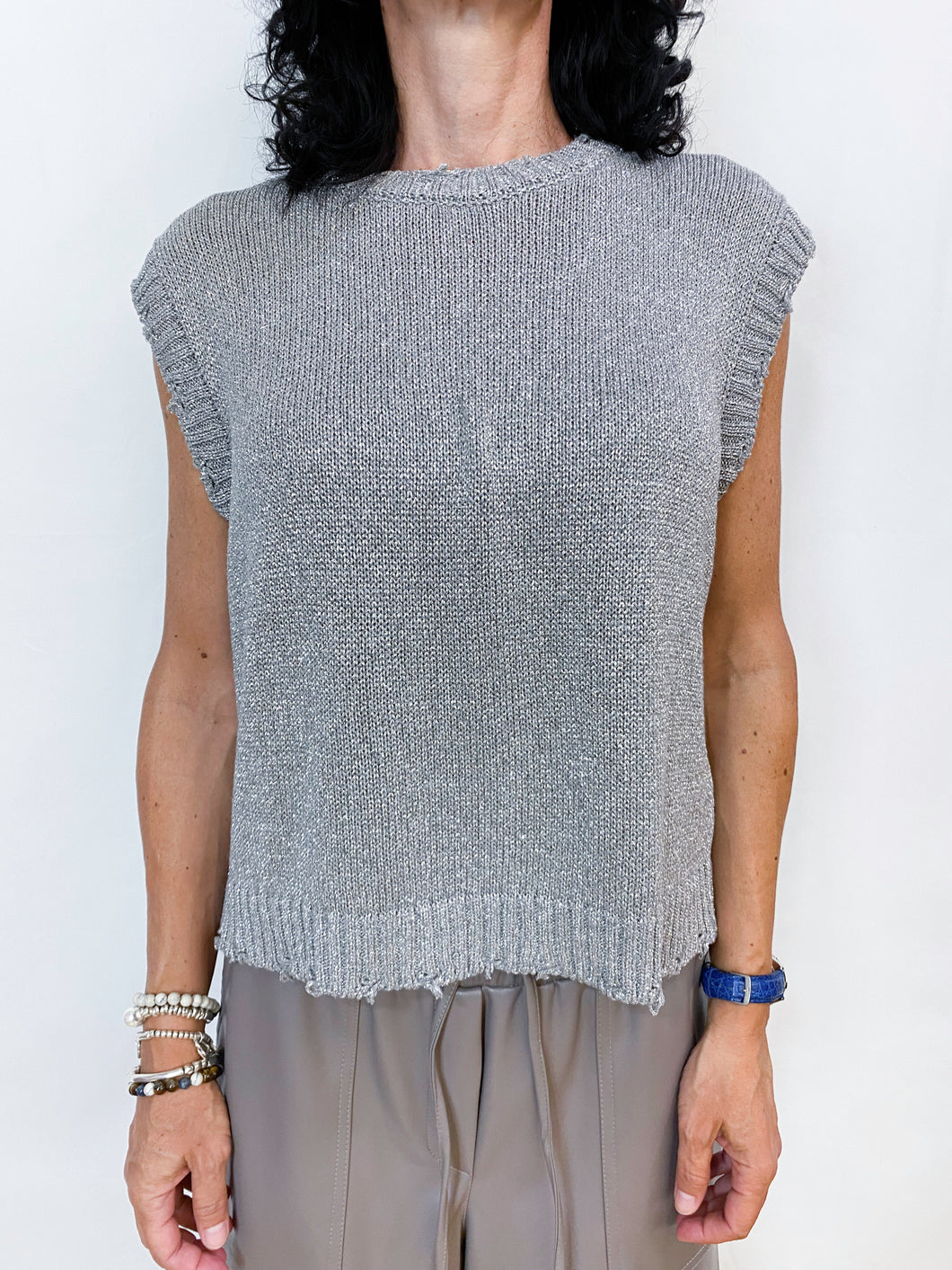 TENSONE IN | MAGLIA GILET LUREX ARGENTO