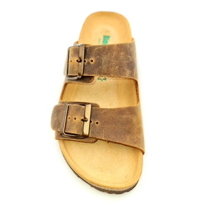 BIONATURA Sabot 2 fasce anatomico pelle ingrassata marrone E37