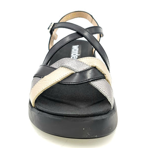 WONDERS Sandalo platform in pelle nero e platino Q92