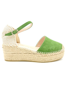 MACARENA Espadrillas platform con cinturino camoscio verde K27