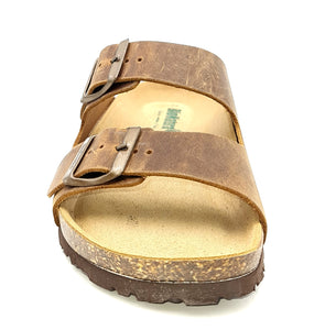 BIONATURA Sabot 2 fasce anatomico pelle ingrassata marrone E37