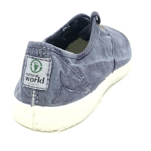 NATURAL WORLD Sneakers senza lacci tessuto lavato used blu T16