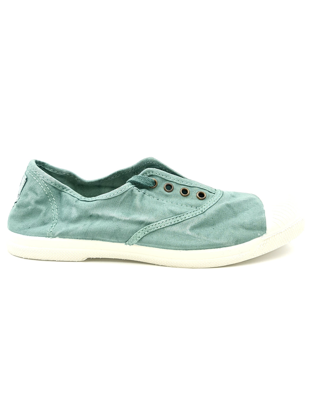 NATURAL WORLD Sneakers senza lacci tessuto lavato used verde T18