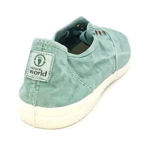 NATURAL WORLD Sneakers senza lacci tessuto lavato used verde T18