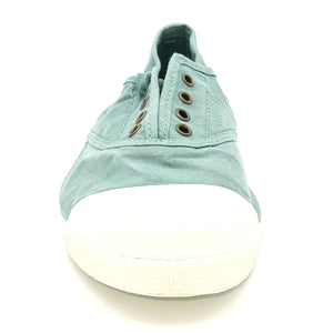 NATURAL WORLD Sneakers senza lacci tessuto lavato used verde T18